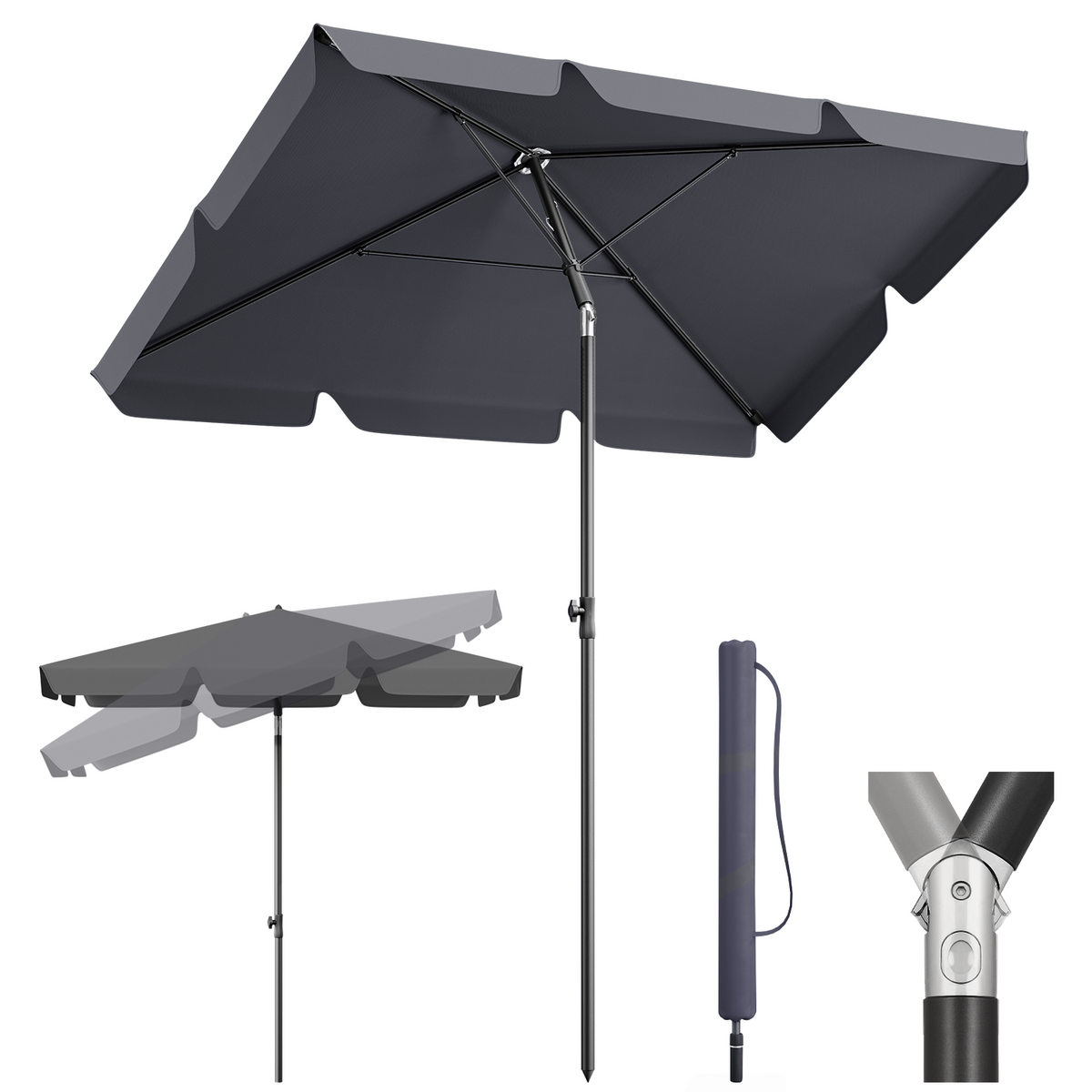 Sekey 200 x 125 cm balcony umbrella rectangular with protective cover, sun protection UV50+