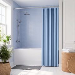 Sekey Blau Duschvorhang 180 × 200 cm, Textil Badewannenvorhang mit Waffelstruktur, Wasserabweisend & Waschbar, 100 % Polyester, mit Beschwerungsband & 12 Edelstahlringen
