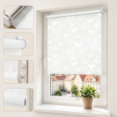 Sekey Rollo Schmetterling Weiß – Seitenzugrollo mit dekorativem Muster, Klemmfix ohne Bohren, lichtdurchlässig, stufenlos verstellbar