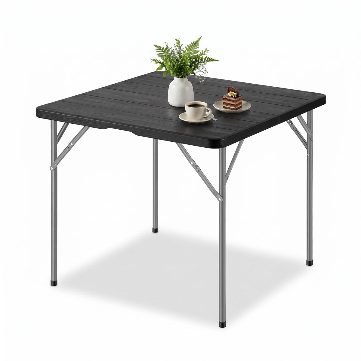 Sekey Klapptisch 86 x 86 cm, Gartentisch in Holzoptik, Wetterfester Balkontisch für 4 Personen, Klappbarer Outdoor-Tisch aus Kunststoff mit Metallgestell für Balkon, Terrasse & Garten, Schwarz