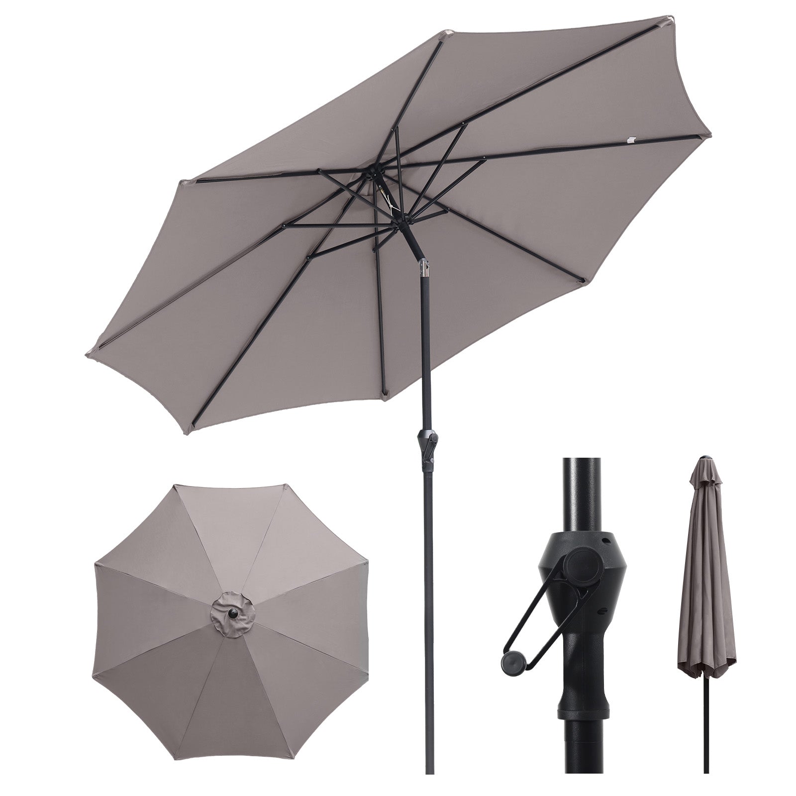 Sekey Sonnenschirm 300 cm Alu Gartenschirm Rund, Marktschirm Knickbar, mit Kurbel Sekey