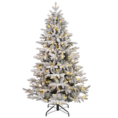 Artificial Christmas tree with snow and LED lighting – Realistic fir tree with metal stand, 180 cm / 210 cm, warm white light