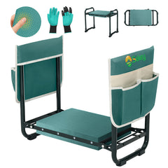 Sekey Height-Adjustable Kneeling Bench for Gardening, Load Capacity 160KG/180KG, Foldable Garden Stool with Tool Pockets, Knee Comfort for Gardening, Green