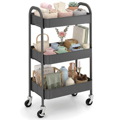 Sekey 3-Tier Rolling Cart – Steel Kitchen Cart with Rust-Resistant Coating, 360° Rubber Wheels &amp; Brake, Tool-Free Assembly, Versatile Serving Cart for Kitchen, Bathroom, Office &amp; More – White