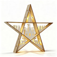 SALCAR LED Wooden Star 30 cm – Warm White Glowing Christmas Decoration Table Lamp, Battery Operated, Winter &amp; Advent Decoration for Table &amp; Window