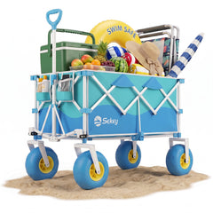 Sekey Bollerwagen faltbar mit Luftreifen 23×10 cm – Strand Bollerwagen klappbar bis 200 kg, 200L Transportwagen für Strand, Camping & Familie