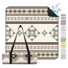 Sekey Picknickdecke Wasserdicht 200x200 cm – Sandfreie Stranddecke im Retro Bohemian Beige Design, PEVA-Unterseite & Tragegurt für Picknick, Camping und Strand