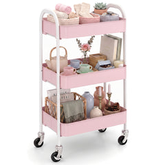 Sekey 3-Tier Rolling Cart – Steel Kitchen Cart with Rust-Resistant Coating, 360° Rubber Wheels &amp; Brake, Tool-Free Assembly, Versatile Serving Cart for Kitchen, Bathroom, Office &amp; More – White