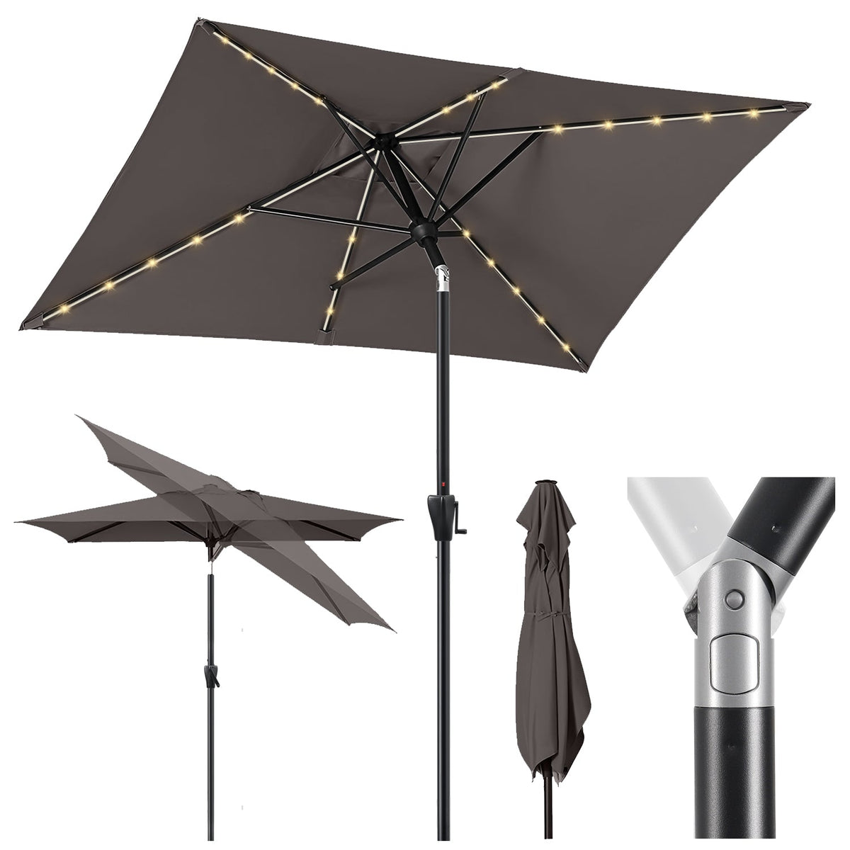 Sekey Sonnenschirm 300 x 200 cm Rechteckig Gartenschirm mit LED-Solar-Beleuchtung Sekey