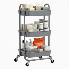 Sekey 3-Tier Rolling Cart – Kitchen Trolley made of Plastic &amp; Stainless Steel, Rustproof, 360° Rubber Wheels with Brake, Ergonomic Handle, Load Capacity up to 30 kg, Versatile Serving Cart for Kitchen, Bathroom, Office &amp; More – Mint Green