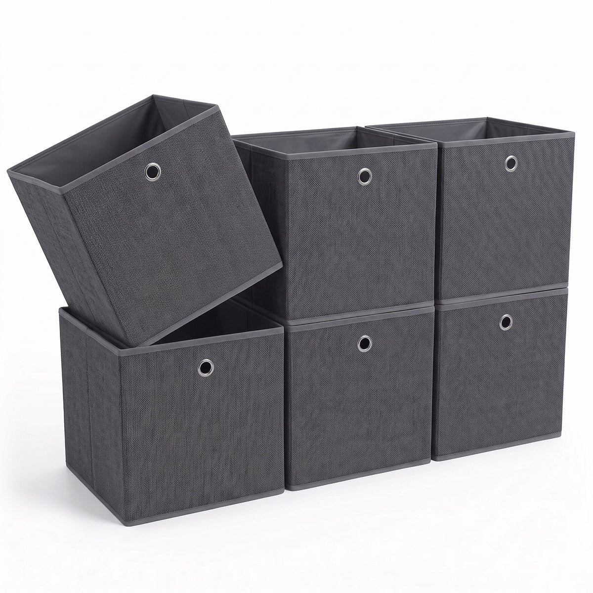 Sekey Aufbewahrungsboxen 6er Set 33 × 33 × 33 cm – Faltbare Stoffboxen mit Grifföse, stabile Ordnungsboxen für Kallax-Regale, Grau