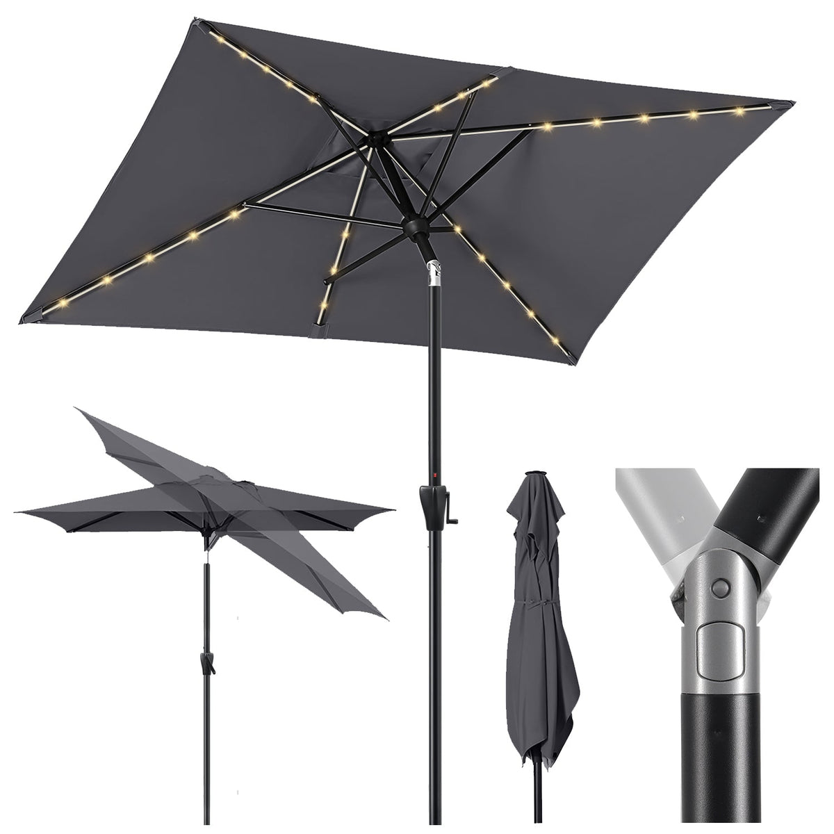 Sekey Sonnenschirm 300 x 200 cm Rechteckig Gartenschirm mit LED-Solar-Beleuchtung Sekey