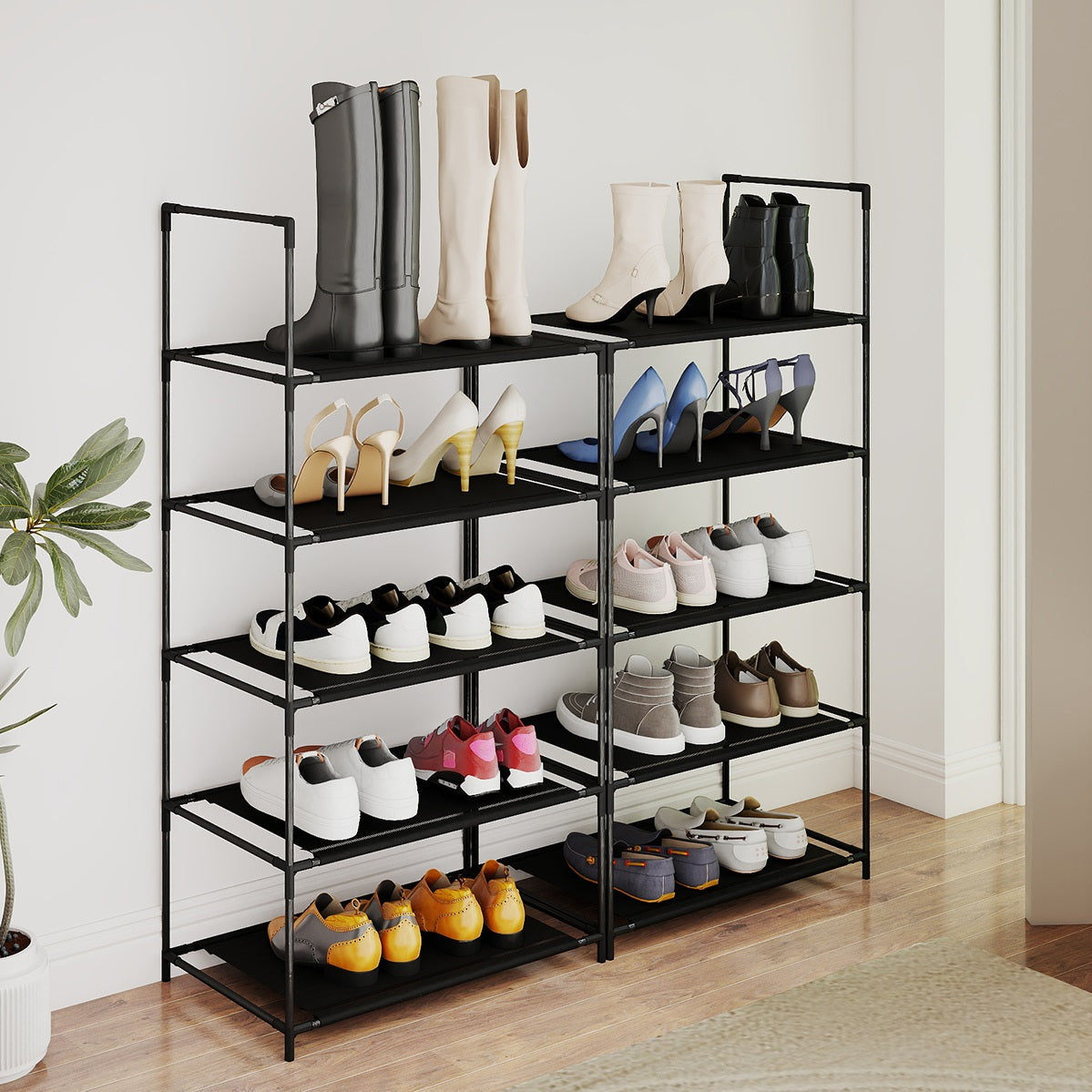 Sekey Schuhregal mit 10 Ebenen – Schmal, stabil & platzsparend, Metallgestell mit Vliesstoffablagen, ideal für Flur & kleine Räume SEKEYMALL