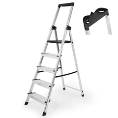 Sekey Aluminium Trittleiter 4/5 Stufen – Klappbar, Rutschfest, Mit Werkzeugablage, TÜV EN131-2, 140/160 cm, Bis 150 kg, Für Haushalt, Garage & Garten