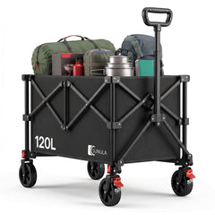 Sunula K2 Bollerwagen 120 L – Faltbarer Handwagen mit 80 kg Tragkraft, 360°-Rädern & Bremse, 4-seitig klappbar  Produktbeschreibung