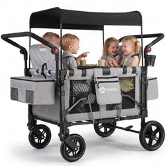Sekey Kinder-Bollerwagen 7070, faltbar, mit Zwillingsmodus Face-to-Face & Back-to-Back, 80 kg Tragkraft, 5-Punkt-Gurt, 4-Rad-Federung, Sonnendach, Kühltasche & Getränkehalter  Produktbeschreibung