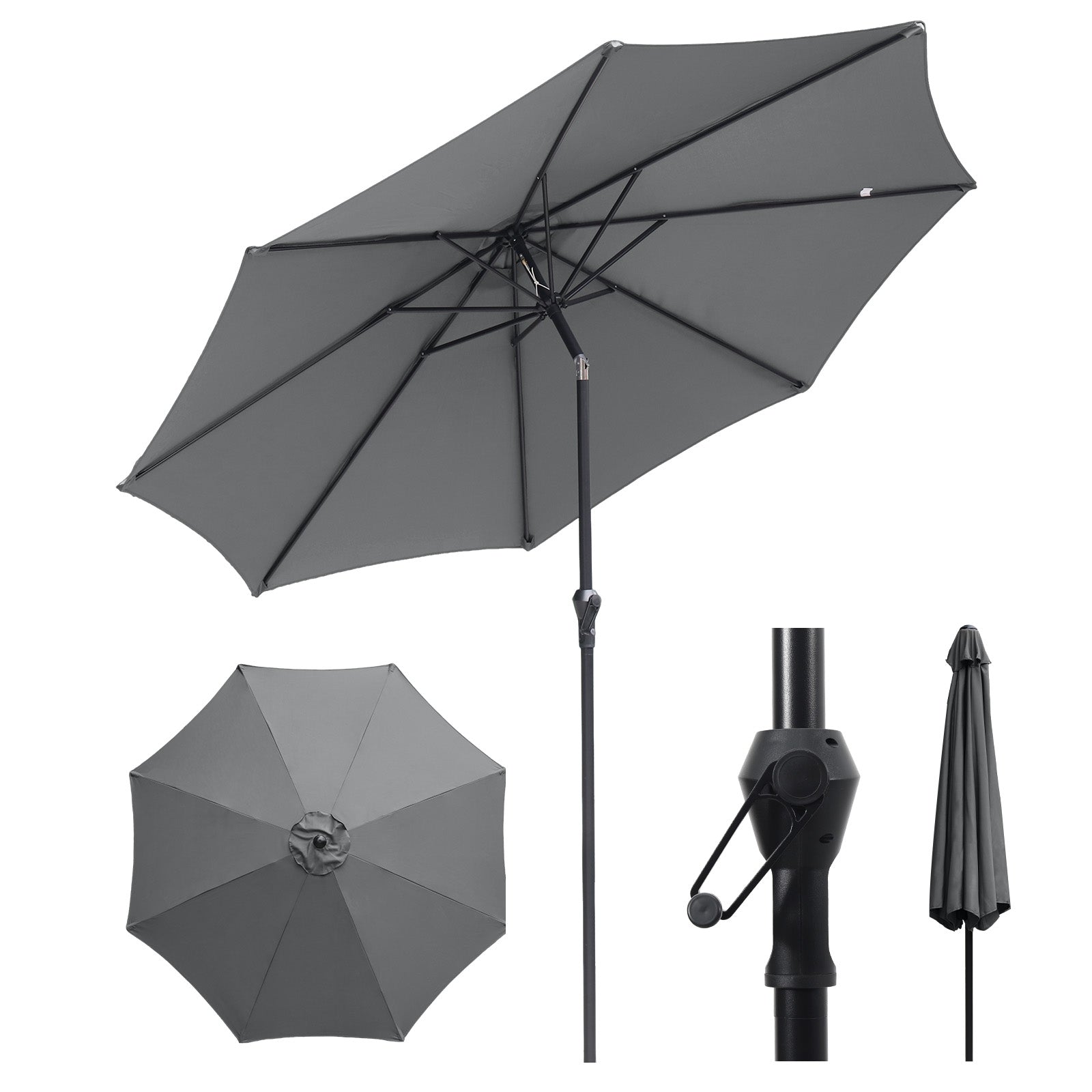 Sekey Sonnenschirm 300 cm Alu Gartenschirm Rund, Marktschirm Knickbar, mit Kurbel Sekey