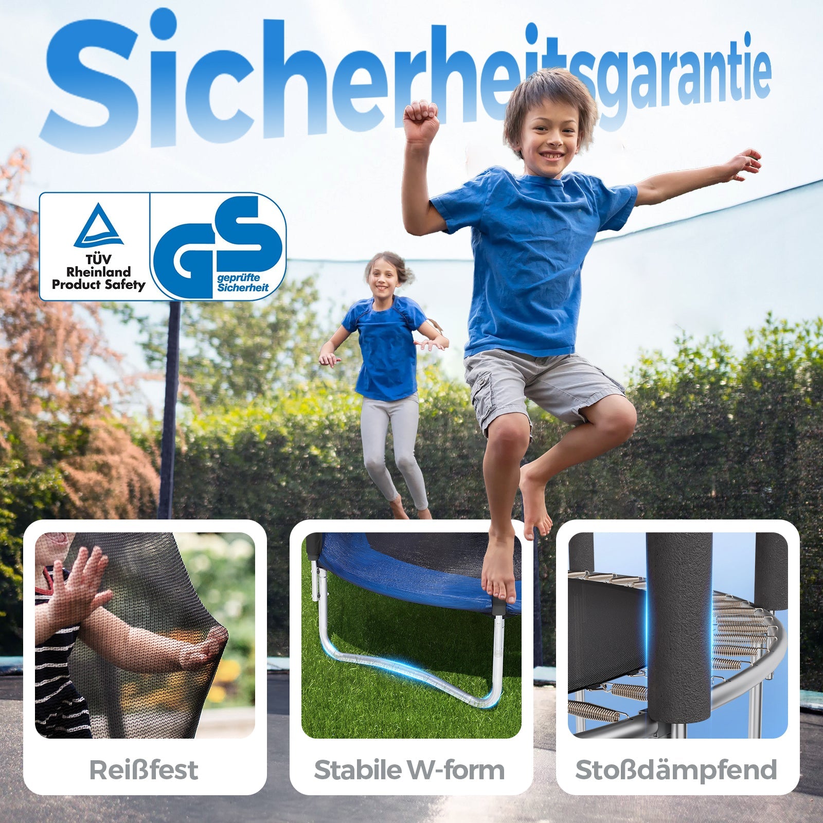 Sekey Trampolin Ø 244 cm für Garten – TÜV/GS-zertifiziertes Outdoor Trampolin mit Sicherheitsnetz, W-Beinen & Leiter – Wetterfest & stabil für Kinder ab 3 Jahren Sekey