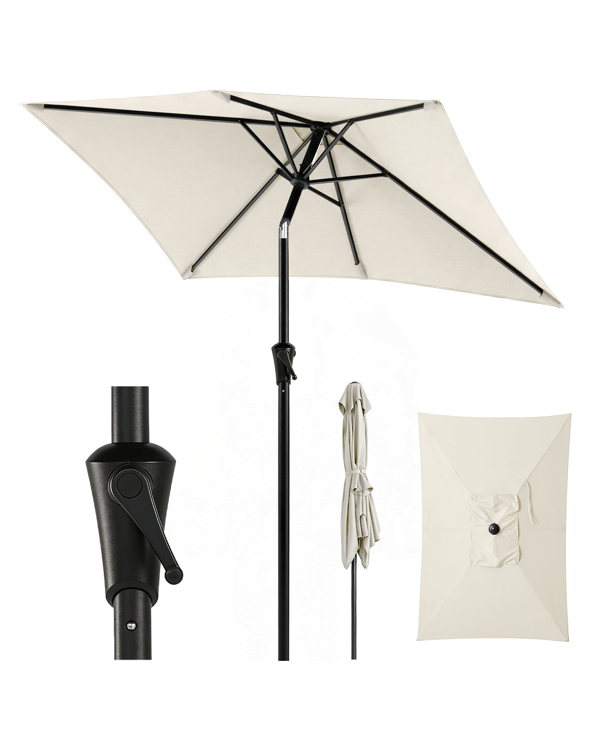 Sunula Sonnenschirm Rechteck 210x140 cm mit Kurbelsystem – stabiler 38 mm Stahlrohr Marktschirm mit Neigefunktion für Balkon, Terrasse & Garten