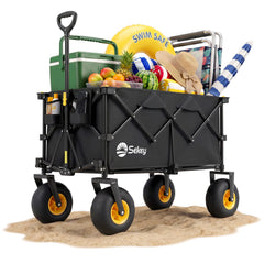Sekey Bollerwagen faltbar mit Luftreifen 23×10 cm – Strand Bollerwagen klappbar bis 200 kg, 200L Transportwagen für Strand, Camping & Familie