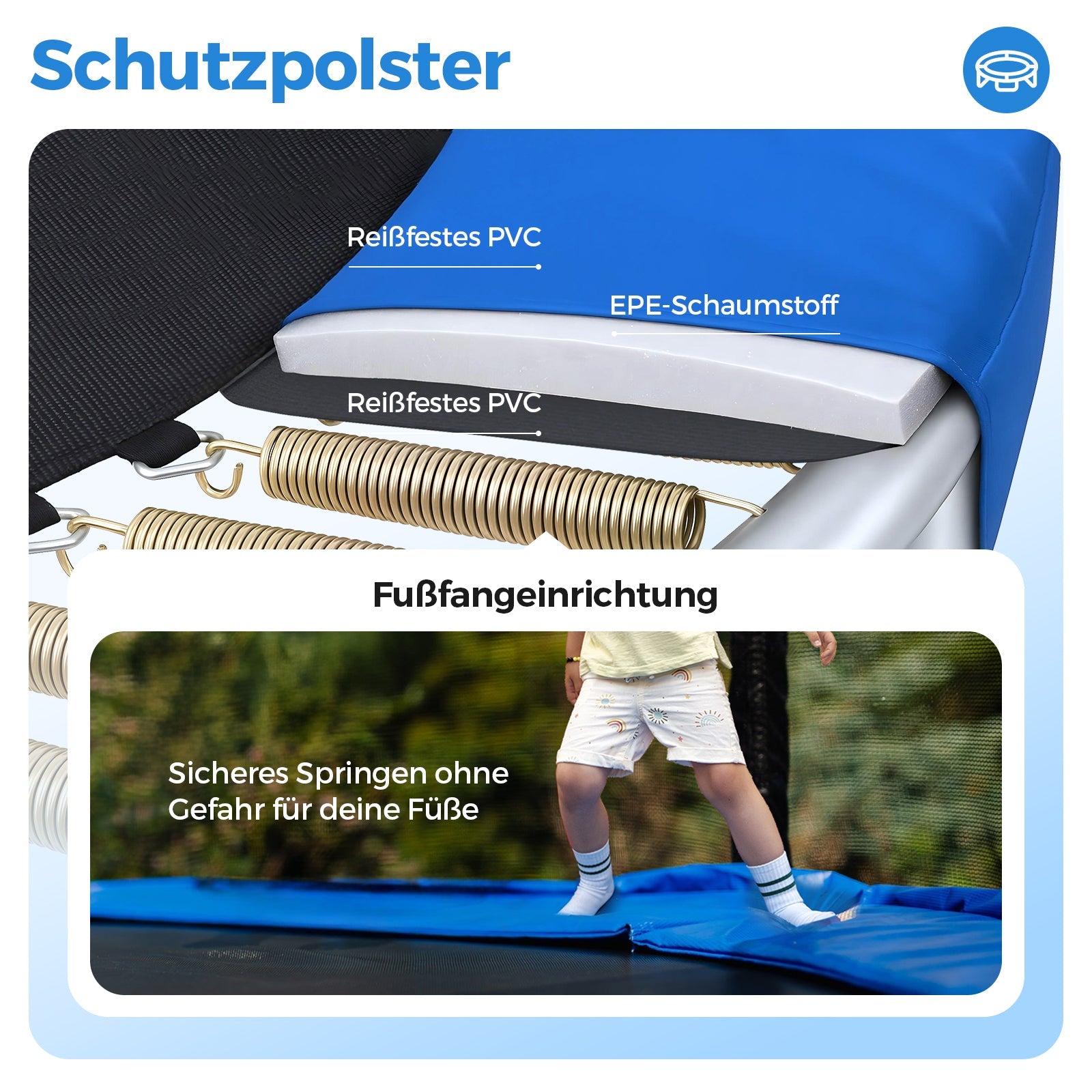 Sekey Trampolin Ø 366 cm für Garten – TÜV/GS-zertifiziertes Outdoor Trampolin mit Sicherheitsnetz, W-Beinen & Leiter – wetterfest & kindersicher, bis 150 kg belastbar Sekey