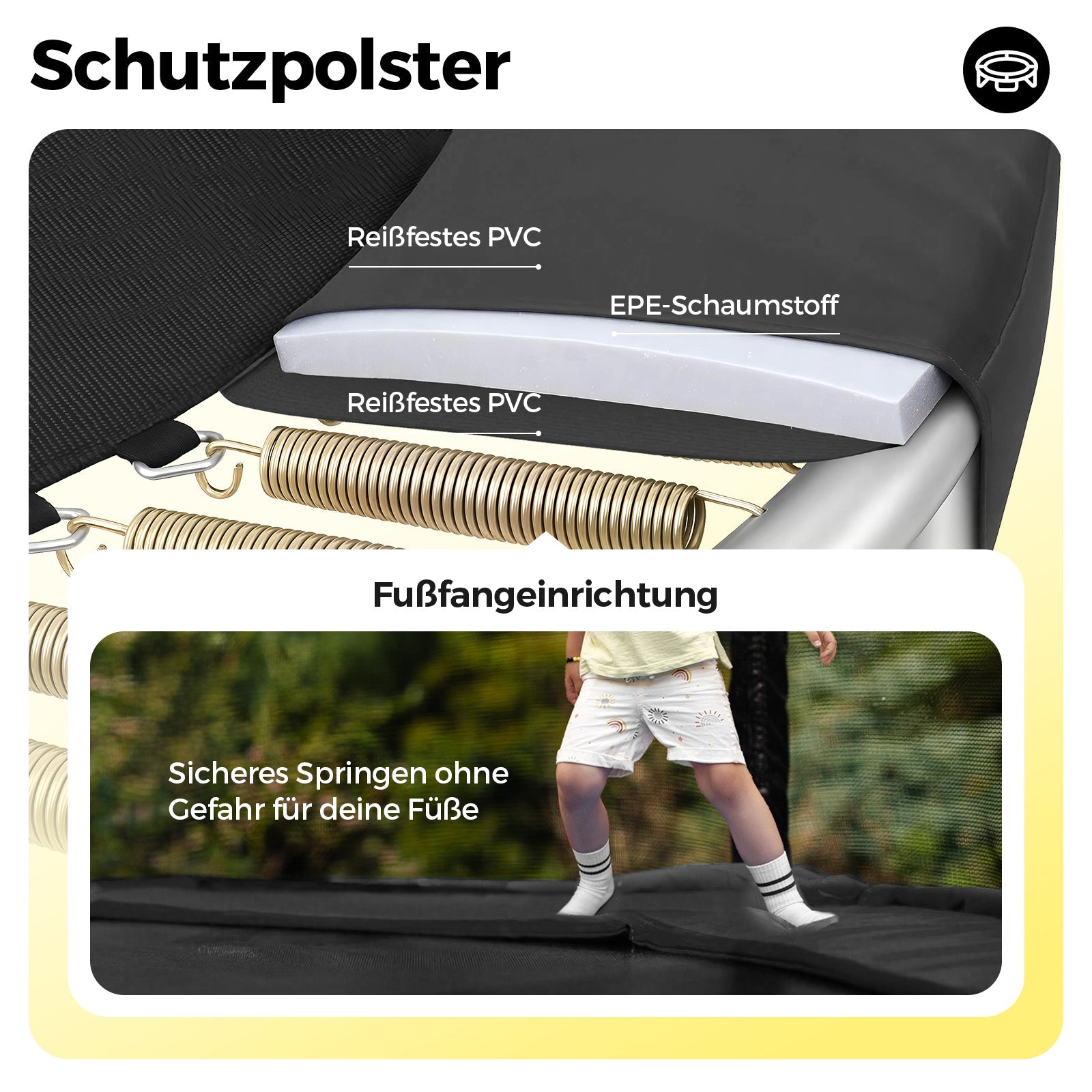 Sekey Trampolin Ø 366 cm für Garten – TÜV/GS-zertifiziertes Outdoor Trampolin mit Sicherheitsnetz, W-Beinen & Leiter – wetterfest & kindersicher, bis 150 kg belastbar Sekey