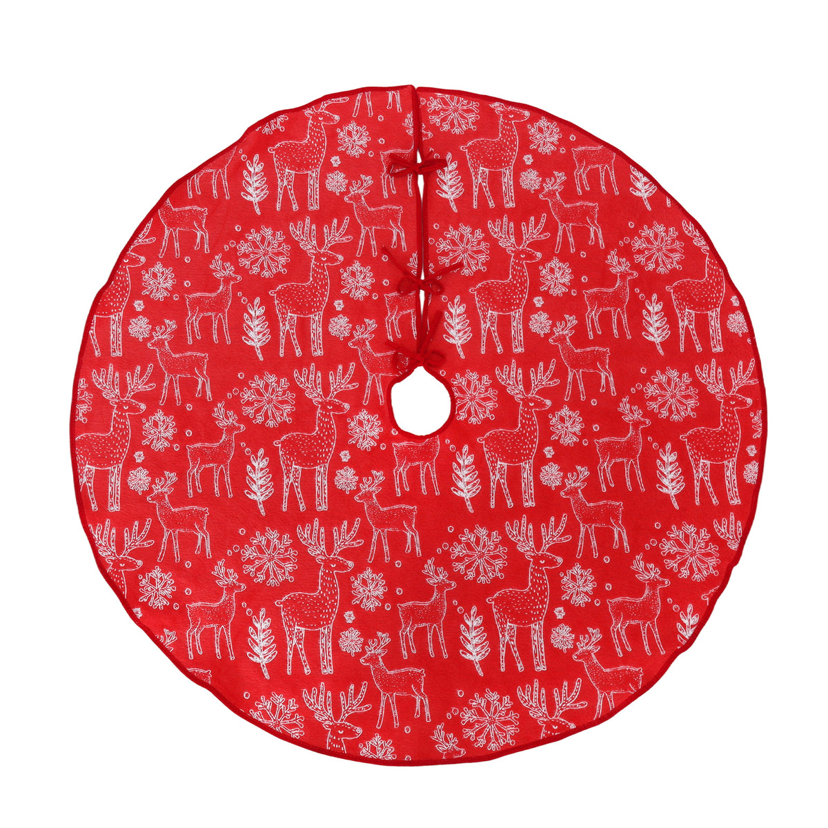Salcar Double-Sided Embroidered Christmas Tree Skirt in Red and White – Double-Sided Christmas Tree Skirt with Reindeer &amp; Snowflake Motif