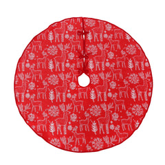 Salcar Double-Sided Embroidered Christmas Tree Skirt in Red and White – Double-Sided Christmas Tree Skirt with Reindeer &amp; Snowflake Motif