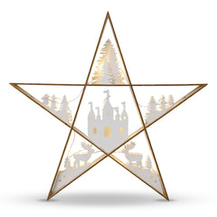 SALCAR LED Wooden Star 30 cm – Warm White Glowing Christmas Decoration Table Lamp, Battery Operated, Winter &amp; Advent Decoration for Table &amp; Window