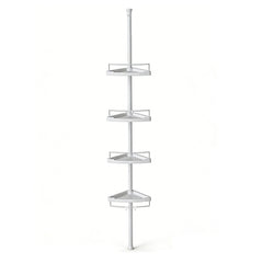 Sekey Duschregal Ohne Bohren Weiß – Höhenverstellbares Eck-Duschregal 79–315 cm mit 4 Kunststoff-Körben, Stabiles Teleskop-Dusch-Organizer für Badezimmer