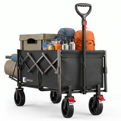 Sunula Bollerwagen faltbar mit klappbarer Heckklappe – 80 L + 35 L Handwagen mit erweiterbarer Ladefläche, 100 kg belastbar, leichter Faltbollerwagen mit Bremsen & 360°-Rädern