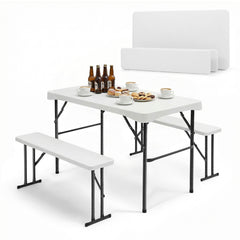 Sekey Bierzeltgarnitur 113 cm – 3-teiliges klappbares Set mit Tisch & 2 Bänken | Esstischgarnitur für Garten, Balkon, Camping oder Party