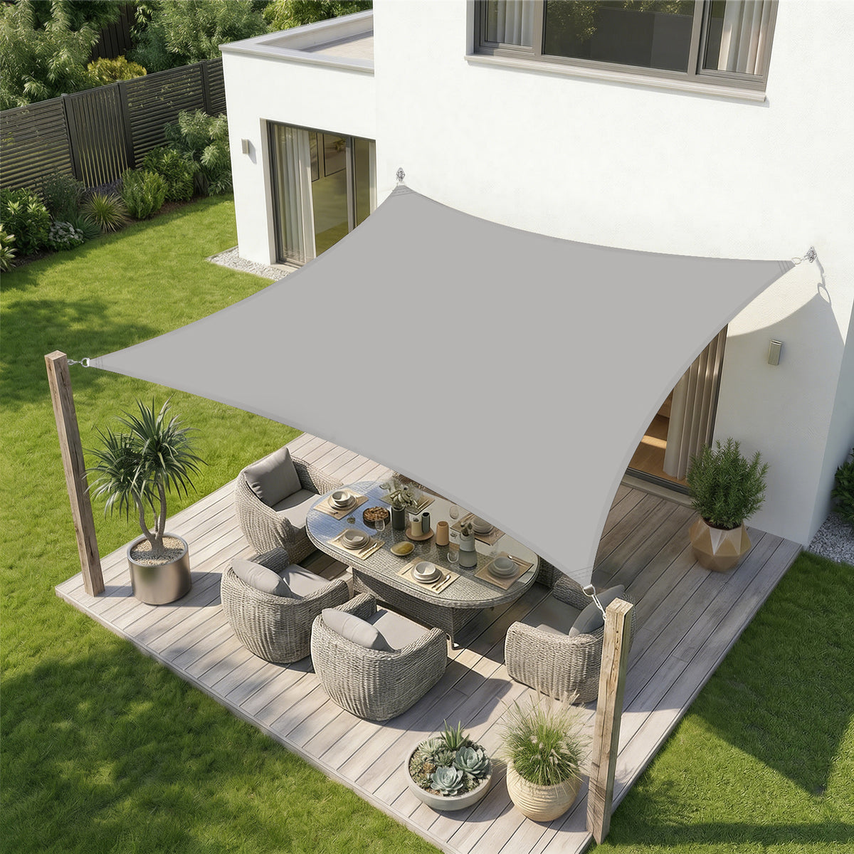 Sekey Sonnensegel Wasserdicht Rechteckig – ohne Mittelnaht, 160 g/m² PES, mit Edelstahl-Ringen & Lotus-Effekt, reißfest, 95% UV-Schutz für Balkon, Terrasse & Garten, Hellgrau