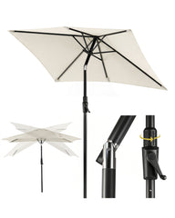 Sekey Sonnenschirm Rechteck 210x140 cm mit Kurbel & Auto-Neigung – stabiler Balkon Sonnenschirm 38 mm Stahlrohr, UV-Schutz Marktschirm für Garten & Terrasse