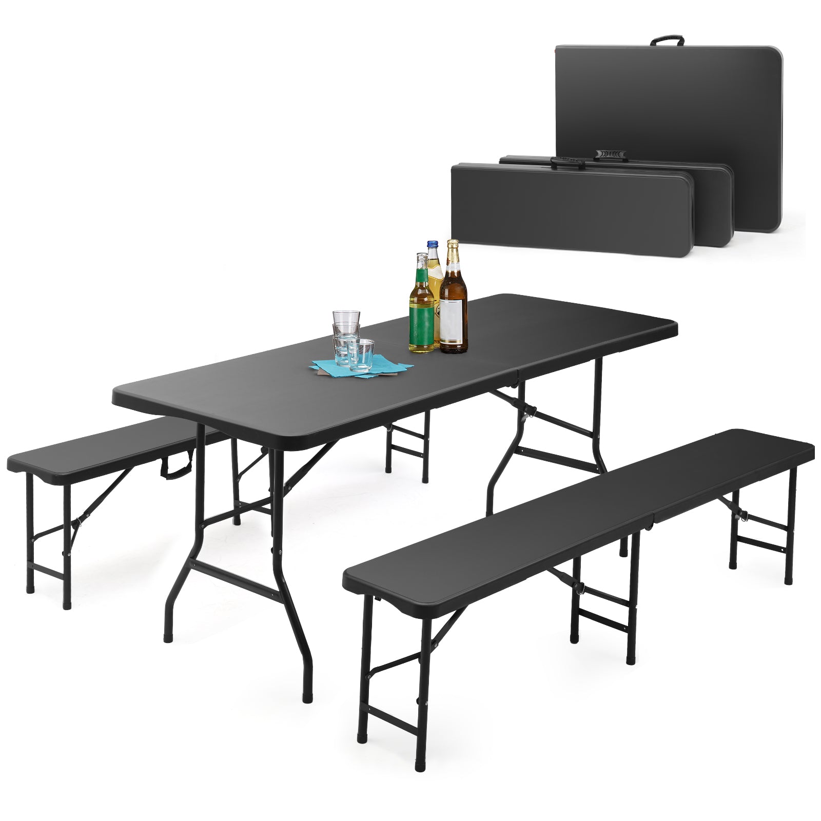 Sekey 3-tlg. Bierzeltgarnitur 180 cm – Klappbares Gartenmöbel-Set mit Tisch & 2 Bänken, Wetterfest & Tragbar für Garten, Balkon & Camping Sekey