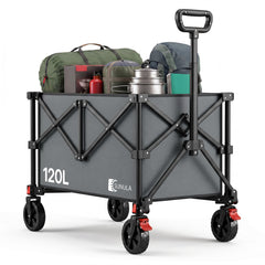 Sunula K2 Bollerwagen 120 L – Faltbarer Handwagen mit 80 kg Tragkraft, 360°-Rädern & Bremse, 4-seitig klappbar  Produktbeschreibung