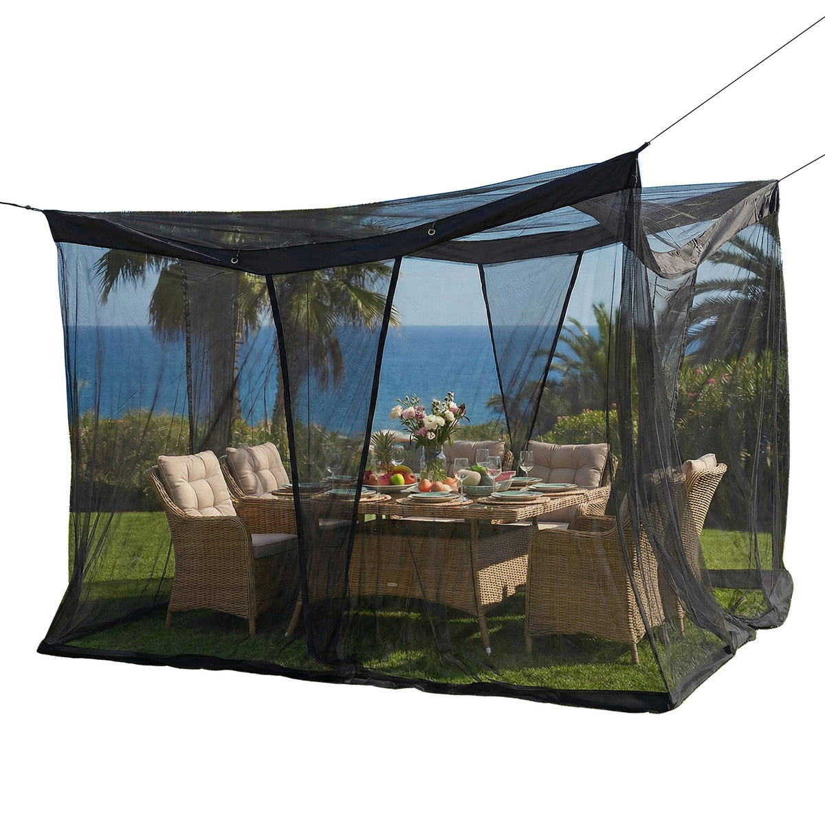 Sekey Moskitonetz Pavillon Schwarz 3,5×2,5×2,5 m – Großes Fliegennetz für Pergola & Terrasse, Robuster Mückenschutz Garten Outdoor mit Zubehör
