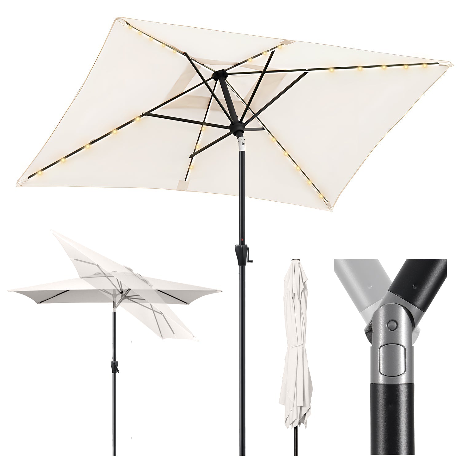Sekey Sonnenschirm 300 x 200 cm Rechteckig Gartenschirm mit LED-Solar-Beleuchtung Sekey