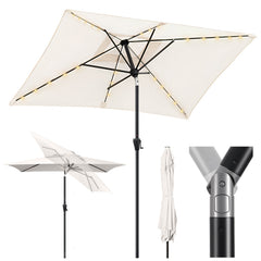 Sekey Sonnenschirm 300 x 200 cm Rechteckig Gartenschirm mit LED-Solar-Beleuchtung Sekey
