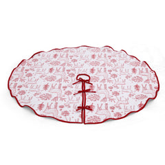 Salcar Double-Sided Embroidered Christmas Tree Skirt in Red and White – Double-Sided Christmas Tree Skirt with Reindeer &amp; Snowflake Motif