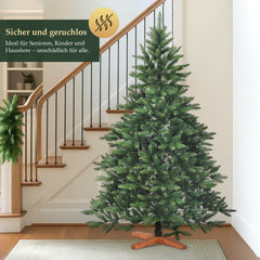 SALCAR Artificial Christmas Tree with Wooden Stand, 150/180/210 cm, Realistic PVC Christmas Tree, Easy-Care &amp; High-Quality Indoor Christmas Decoration