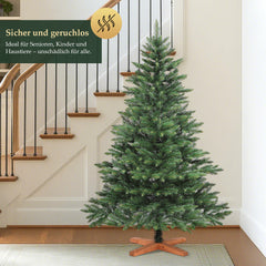 SALCAR Artificial Christmas Tree with Wooden Stand, 150/180/210 cm, Realistic PVC Christmas Tree, Easy-Care &amp; High-Quality Indoor Christmas Decoration