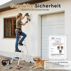 Sekey Klappbare Trittleiter 2 oder 3 Stufen – Stabile Stahlleiter, rutschfeste Stufen, platzsparend faltbar, SGS EN14183 geprüft, bis 150 kg belastbar