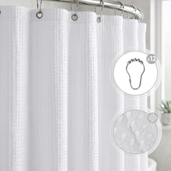 Sekey Weiß Duschvorhang 180 × 200 cm, Textil Badewannenvorhang mit Waffelstruktur, Wasserabweisend & Waschbar, 100 % Polyester, mit Beschwerungsband & 12 Edelstahlringen（副本）