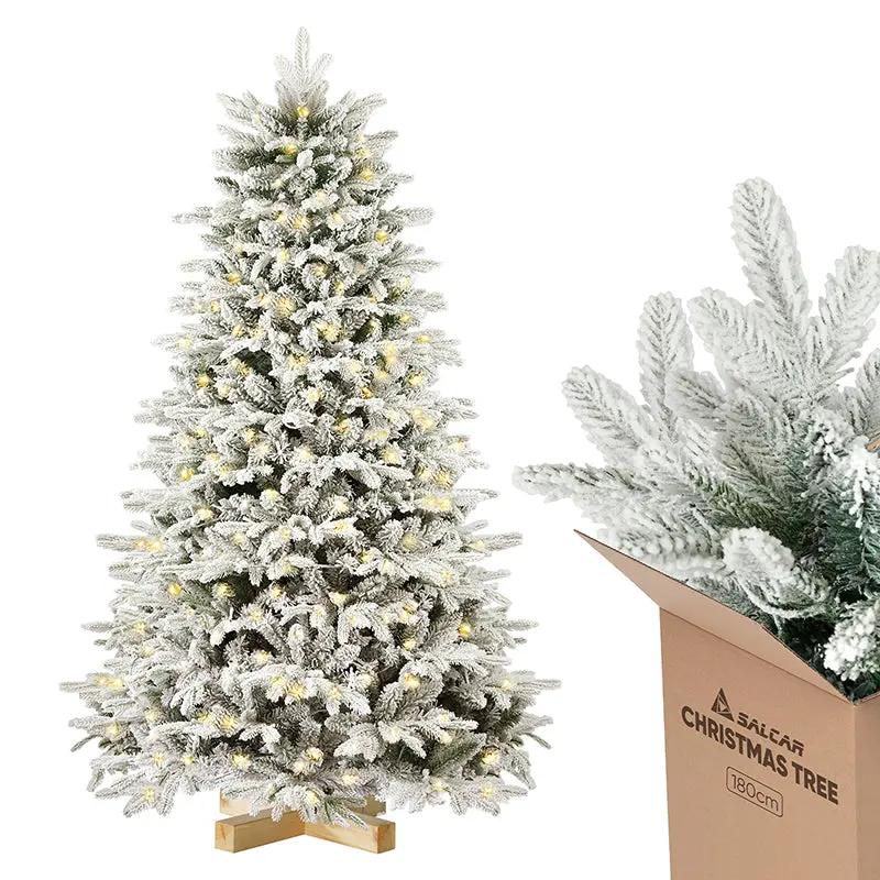 Salcar 180 Künstlicher Weihnachtsbaum mit Schnee,  Holzständer, mit 908 Spitzen aus PVC und PE Salcar