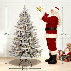 Artificial Christmas tree with snow and LED lighting – Realistic fir tree with metal stand, 180 cm / 210 cm, warm white light