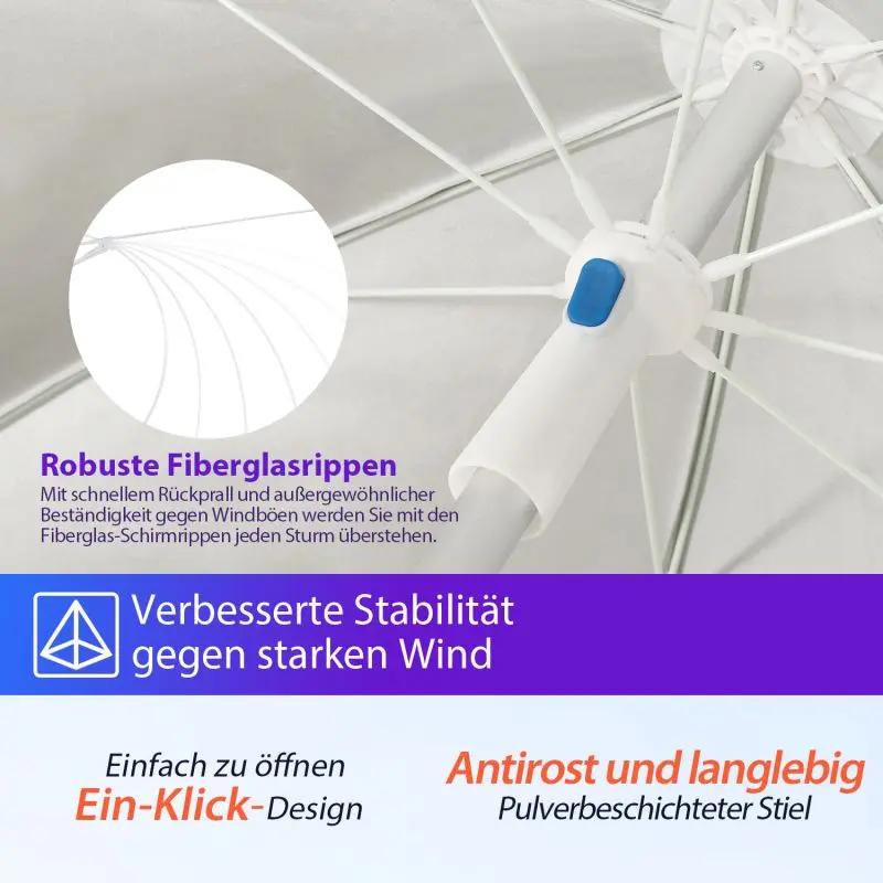 Sekey ∅ 180 cm Alu Strandschirm mit Schutzhülle und Bodenhülse, Sonnenschutz UV50+ Sekey