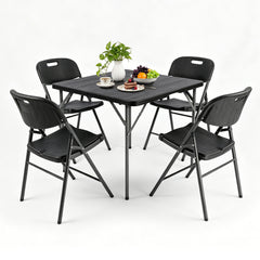 Sekey Klapptisch 86 x 86 cm, Gartentisch in Holzoptik, Wetterfester Balkontisch für 4 Personen, Klappbarer Outdoor-Tisch aus Kunststoff mit Metallgestell für Balkon, Terrasse & Garten, Schwarz