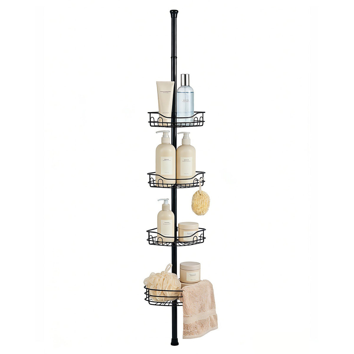 Sekey Duschregal Ohne Bohren – Höhenverstellbares Teleskop-Duschregal 79–315 cm mit 4 festen Körben, Eck-Design & stabiler Stand für Badezimmer