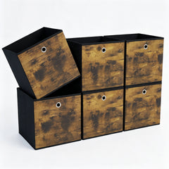 Sekey Aufbewahrungsboxen 6er Set 33 × 33 × 33 cm – Faltbare Stoffboxen mit Grifföse, stabile Ordnungsboxen für Kallax-Regale, Braun